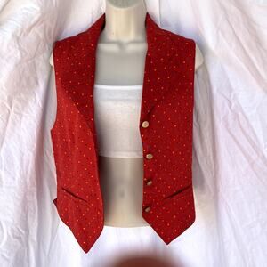Vintage Lizsport Red Polka Dot Cotton Vest 4 Button 100% Cotton Womens sz 4